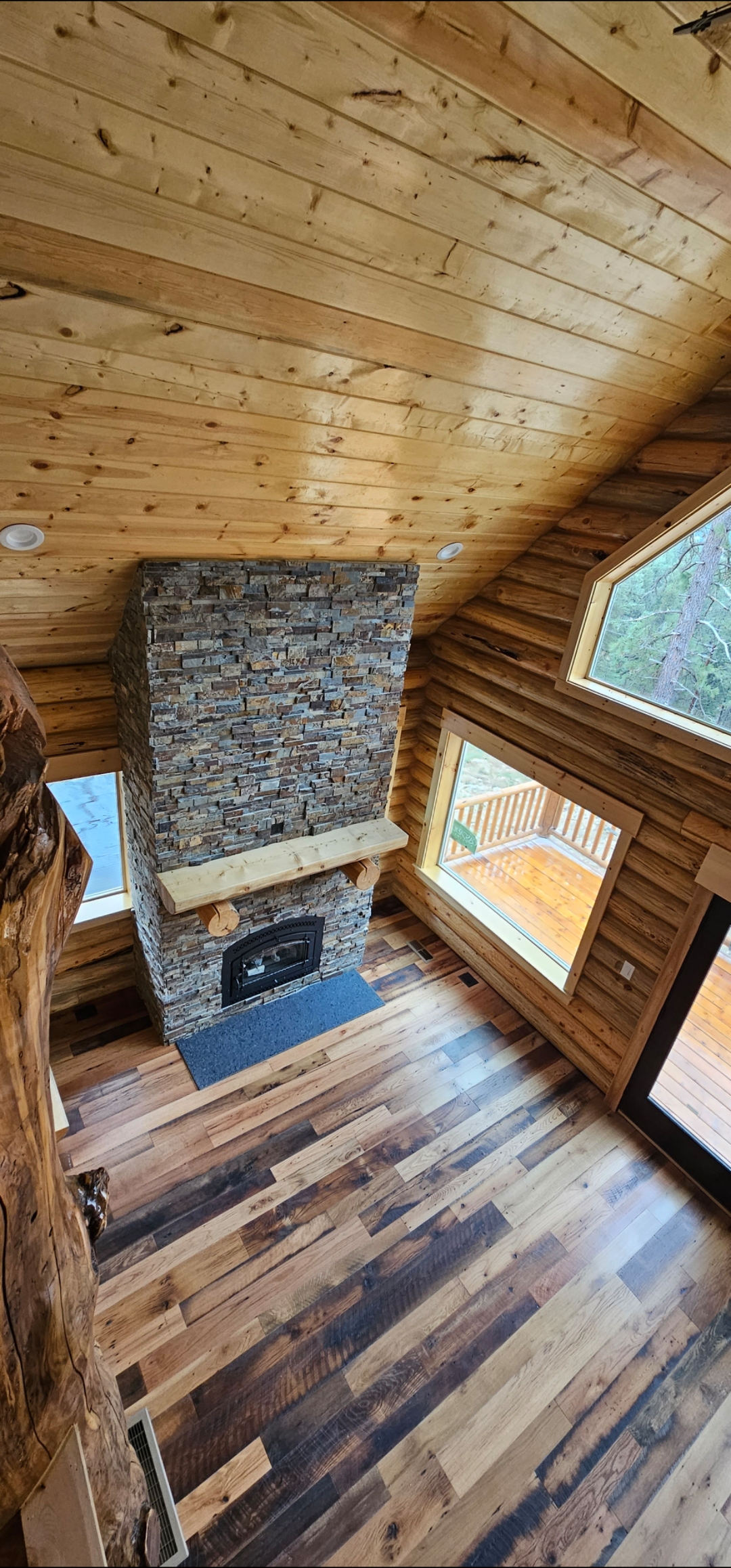 Fireplace viewed from the loft above